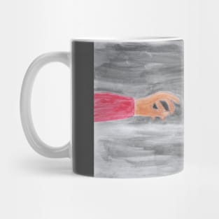 Hands outstretched to each other. Attraction, magnetism. Tenderness, love, relationships. Mug